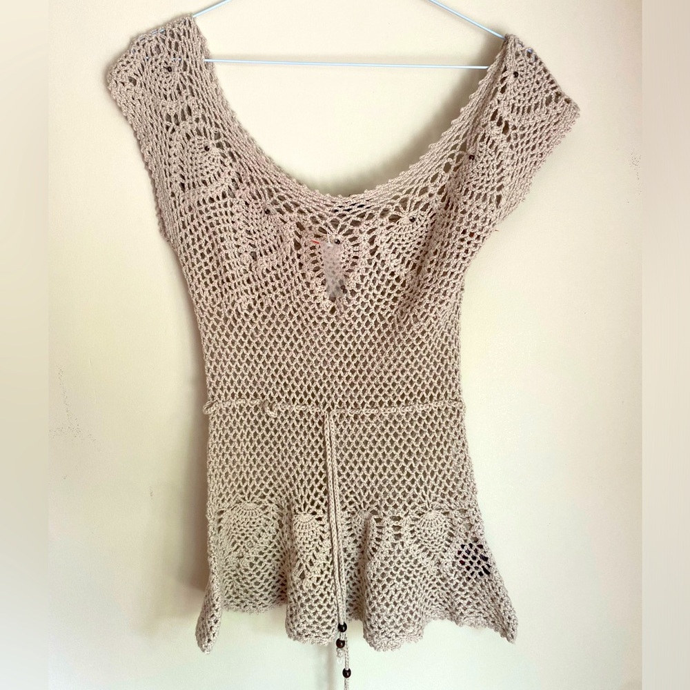 Vintage y2k Nevada Crochet Knit Top with Heart Pattern boho hippie tee shirt